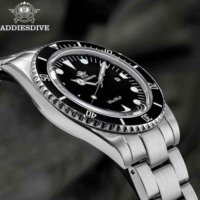 Ceas Diver Addiesdive AD2068 Argintiu cu Cadran Negru – Quartz Japonez, Otel 316L, Bezel Ceramic, 200M [3]