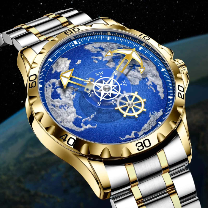 Ceas mecanic automat Glenaw Navigator Series, design premium albastru, carcasă 43mm, brățară oțel inoxidabil, rezistent la apă 3ATM, model gold & silver [2]