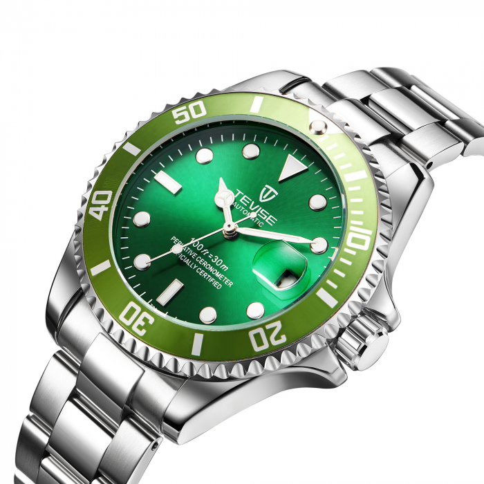 Ceas mecanic automatic Tevise Otel Verde Analog Business Elegant Data [5]
