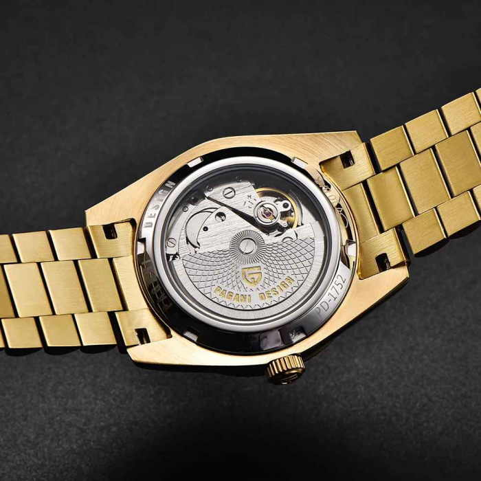 Ceas mecanic Pagani Design PD-1752 Gold Edition, Seagull ST16, cadran negru, oțel inoxidabil, rezistent 100m [3]