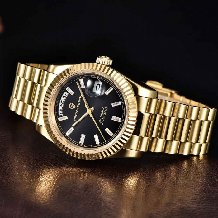 Ceas mecanic Pagani Design PD-1752 Gold Edition, Seagull ST16, cadran negru, oțel inoxidabil, rezistent 100m [5]
