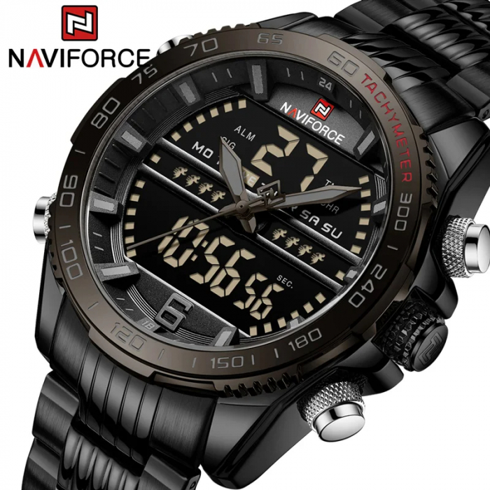 Ceas barbatesc Naviforce Cronograf Alarma Indici luminosi Lumina fundal Quartz Analog Digital [5]