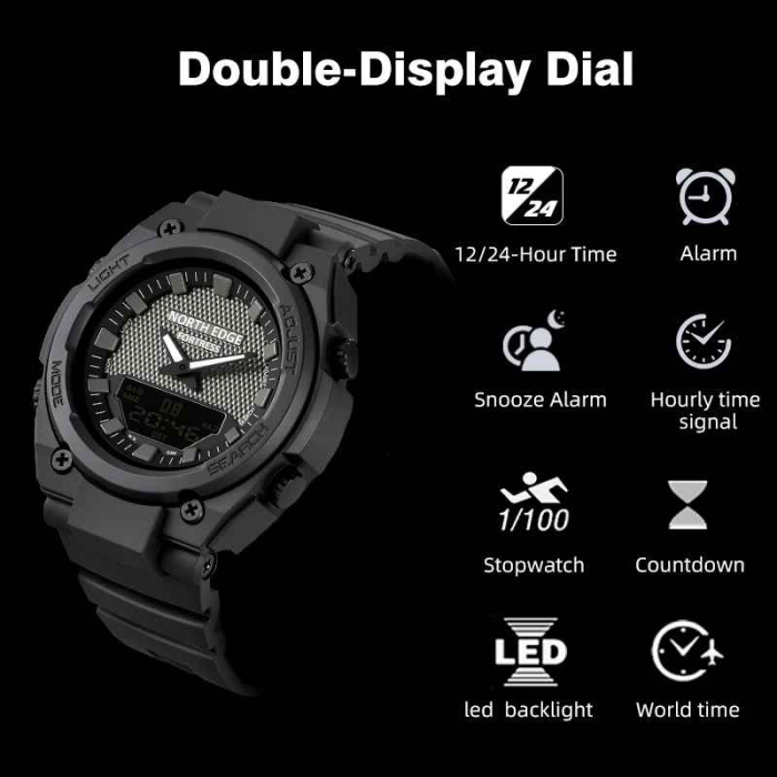 Ceas NORTH EDGE FORTRESS Analog-Digital, World Time, Cronometru, 50M, Negru [2]