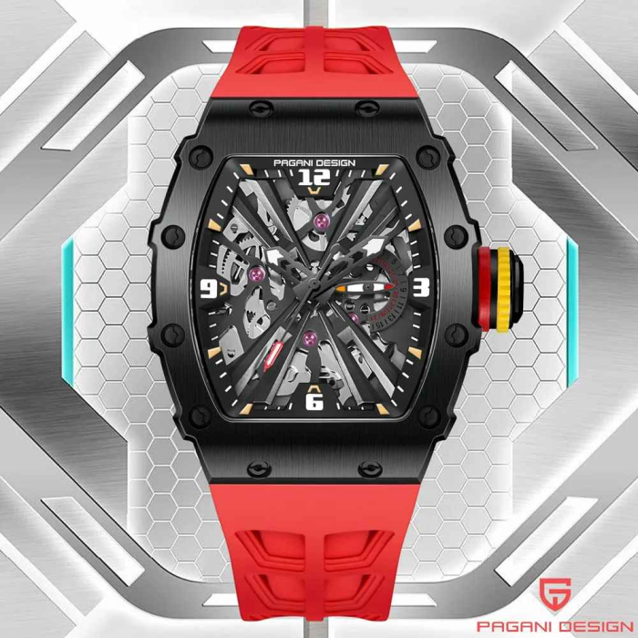 Ceas PAGANI DESIGN PD-1738 Black Red, Quartz VH65, Safir AR, 42mm, 50M [3]
