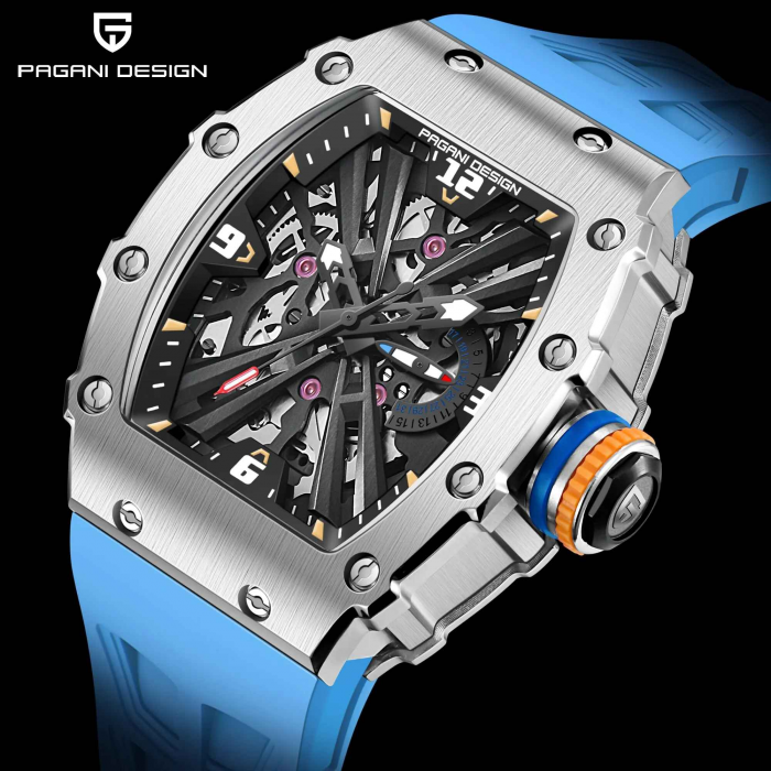 Ceas Pagani Design PD-1738, Japan VH65, design skeleton, 42mm, curea silicon, rezistență 100m [2]