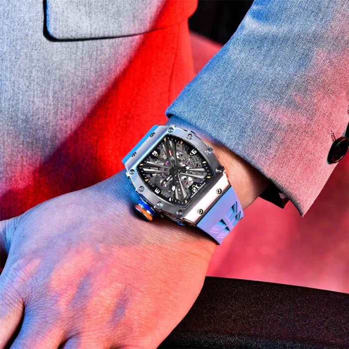 Ceas Pagani Design PD-1738, Japan VH65, design skeleton, 42mm, curea silicon, rezistență 100m [4]