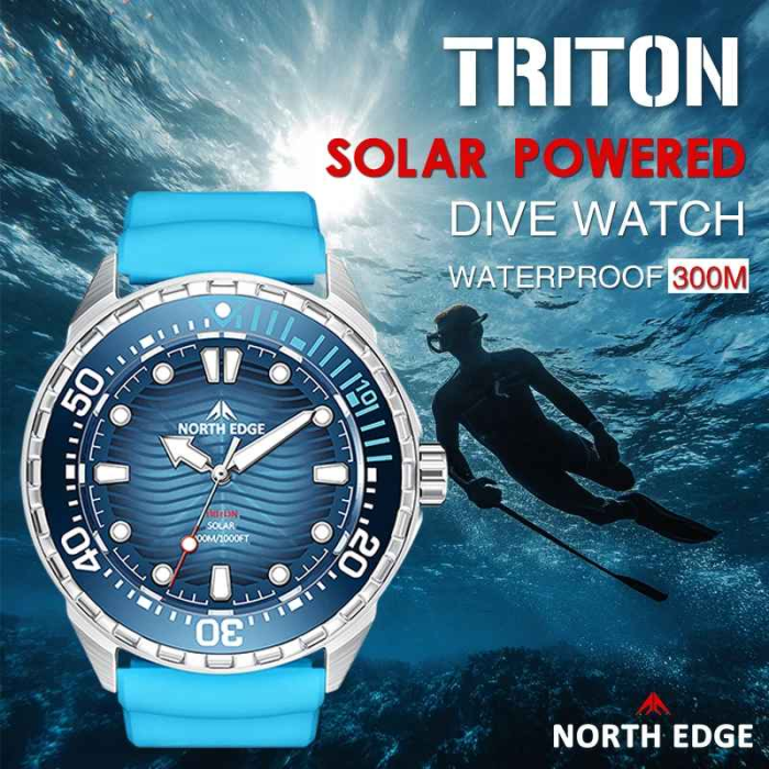 Ceas scufundări NORTH EDGE TRITON, Solar Powered, Quartz, carcasă oțel inoxidabil 316L, geam mineral întărit, 300M waterproof [2]
