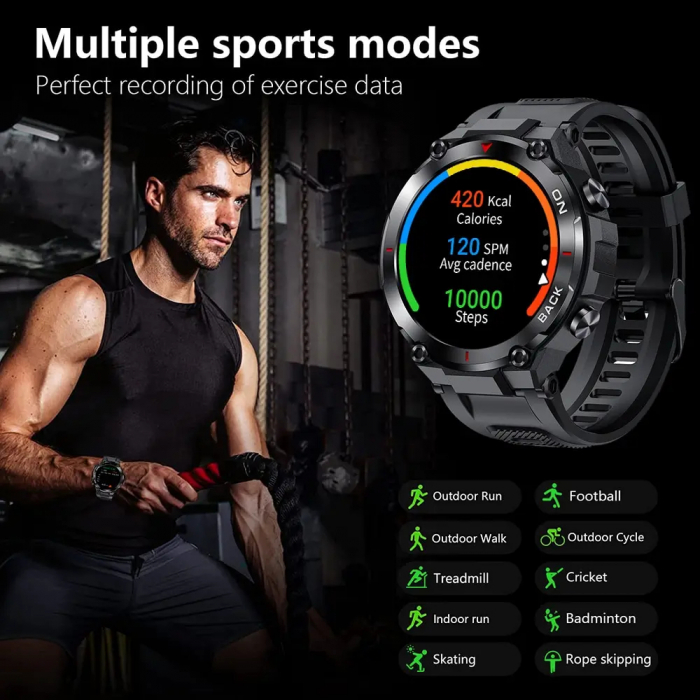 Ceas Smartwatch Barbati TIO®, Sport, 1.32”IPS, HD, GPS track, Somn, Pedometru, Monitorizare cardiaca, Oxigen, Rezistent la apa IP68, Notificari ApeluriSmsSocial Media, Vibratii [2]