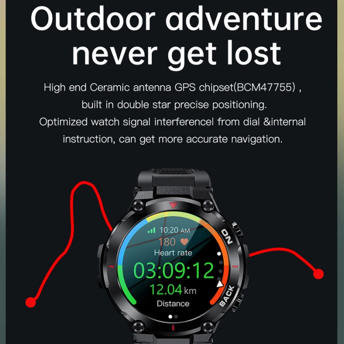 Ceas Smartwatch Barbati TIO®, Sport, 1.32”IPS, HD, GPS track, Somn, Pedometru, Monitorizare cardiaca, Oxigen, Rezistent la apa IP68, Notificari ApeluriSmsSocial Media, Vibratii [4]