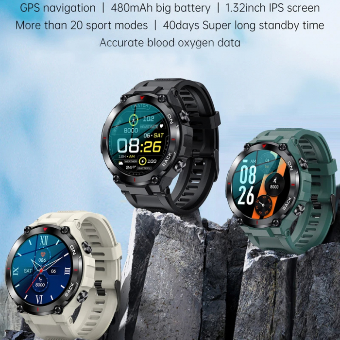Ceas Smartwatch Barbati TIO®, Sport, 1.32”IPS, HD, GPS track, Somn, Pedometru, Monitorizare cardiaca, Oxigen, Rezistent la apa IP68, Notificari ApeluriSmsSocial Media, Vibratii [8]