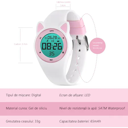 Ceas Smartwatch pentru copii Pedometru Distanta Cronometru Alb [2]
