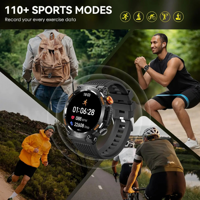 Ceas Smartwatch, Tio® Militar, Fitness, Calorii, Sport, LED Lanterna 1.46'' HD, Apeluri Bluetooth, Busola GPS [5]