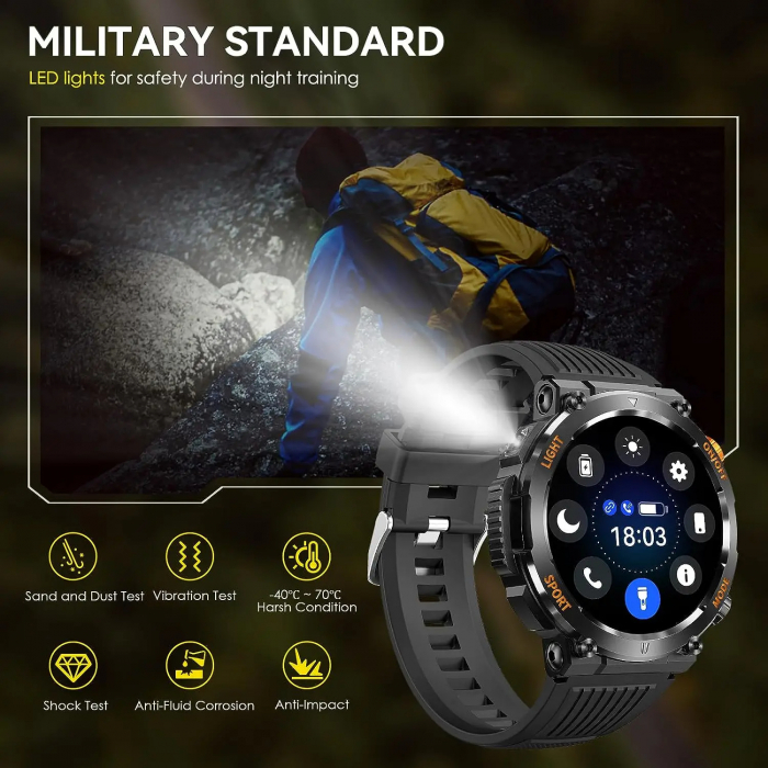 Ceas Smartwatch, Tio® Militar, Fitness, Calorii, Sport, LED Lanterna 1.46'' HD, Apeluri Bluetooth, Busola GPS [7]