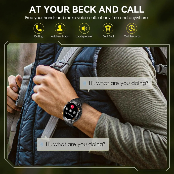 Ceas Smartwatch, Tio® Militar, Fitness, Calorii, Sport, LED Lanterna 1.46'' HD, Apeluri Bluetooth, Busola GPS [8]