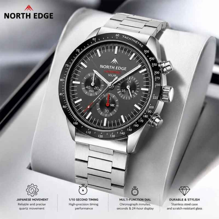 Ceas Solar NORTH EDGE LONGWINGS Cronograf, Oțel 316L, 50M, 42mm [6]