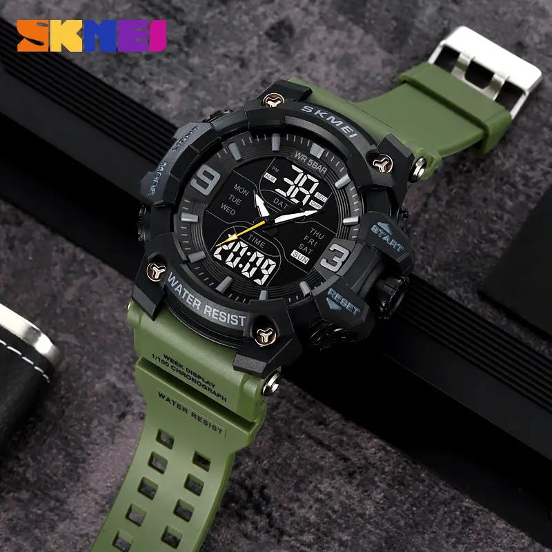 Ceas Sport Bărbătesc SKMEI 2222 Verde – Analog-Digital, Dual Time, Alarmă, Cronometru, 50m Waterproof, Design Militar Robust [4]