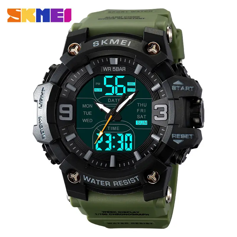 Ceas Sport Bărbătesc SKMEI 2222 Verde – Analog-Digital, Dual Time, Alarmă, Cronometru, 50m Waterproof, Design Militar Robust [6]