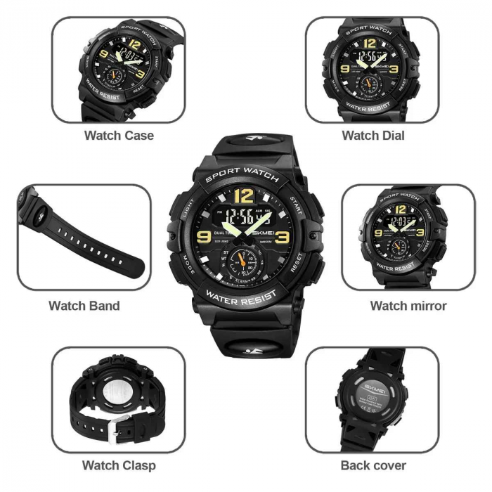 Ceas Sport Bărbătesc SKMEI 2341 – Analog-Digital, LED, Rezistent la Apă 5ATM, Alarmă, Cronometru, Dial Mare [3]