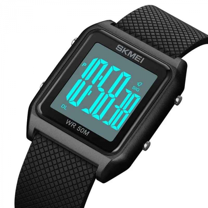 Ceas Sport Bărbați SKMEI 1866 – Digital, Afișaj LED, Carcasă Pătrată, Curea PU, Rezistență 5ATM, Calendar, Alarmă [2]