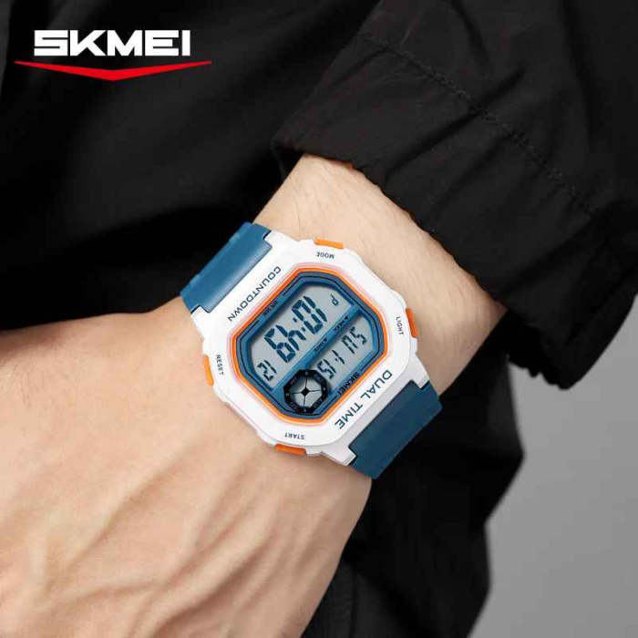 Ceas sport SKMEI 2641 bărbați, digital, alb cu albastru și accente portocalii, rezistent la apă 30M [2]