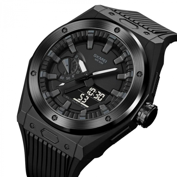 Ceas Sport Skmei barbatesc Casual Fashion Dual Time Quartz Negru [2]