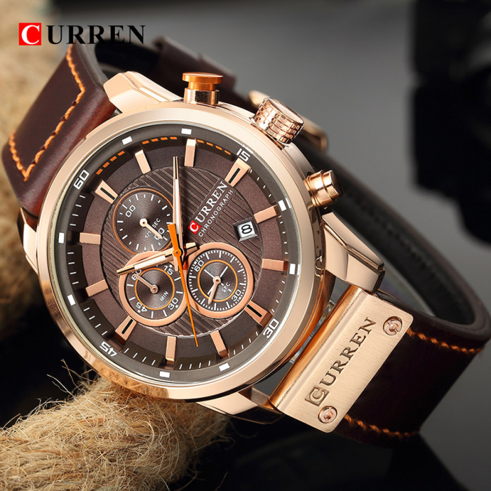 Ceas barbatesc Curren Piele Maro Analog Quartz Casual Cronograf Afisare data Indici luminosi [5]