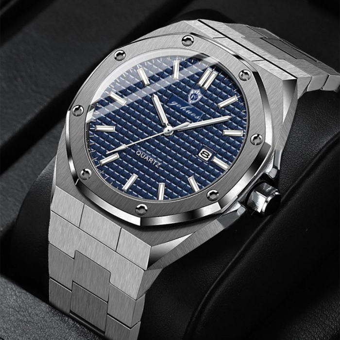 Gohuos, Ceas barbatesc de mana, Quartz, Afisare ora, data, Casual, Business, Elegant, Argintiu Albastru [3]