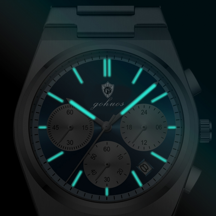Gohuos, Ceas barbatesc de mana, Quartz, Fashion, Analog, Cronograf, Otel, Argintiu Albastru [4]
