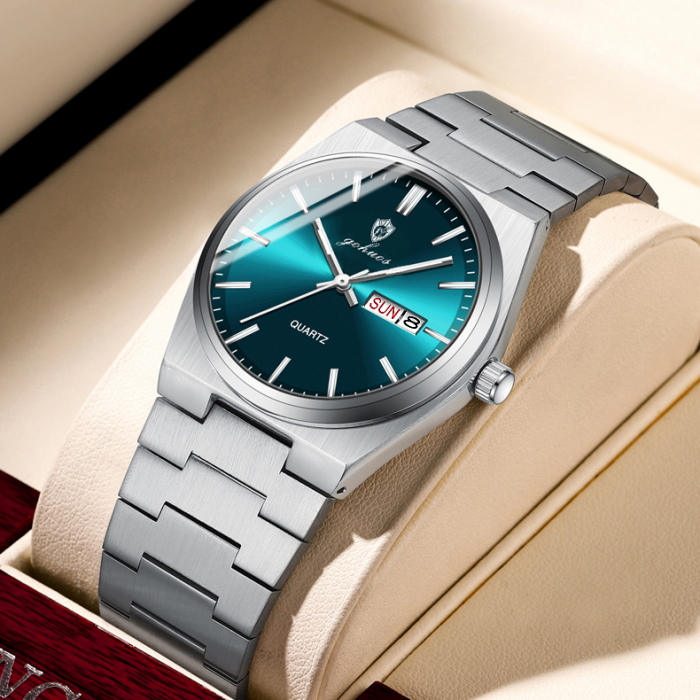 Gohuos, Ceas barbati de mana, Casual, Quartz, Data, Zilele saptamanii, Otel, Argintiu Albastru [4]