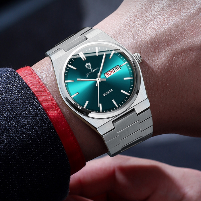 Gohuos, Ceas barbati de mana, Casual, Quartz, Data, Zilele saptamanii, Otel, Argintiu Albastru [5]