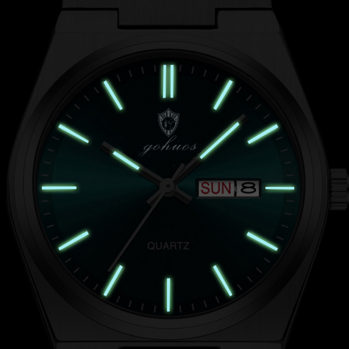 Gohuos, Ceas barbati de mana, Casual, Quartz, Data, Zilele saptamanii, Otel, Argintiu Albastru [3]