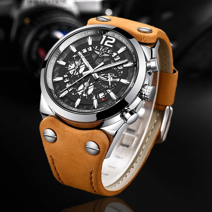 Lige Ceas barbatesc Cronograf Quartz Curea din piele naturala [7]