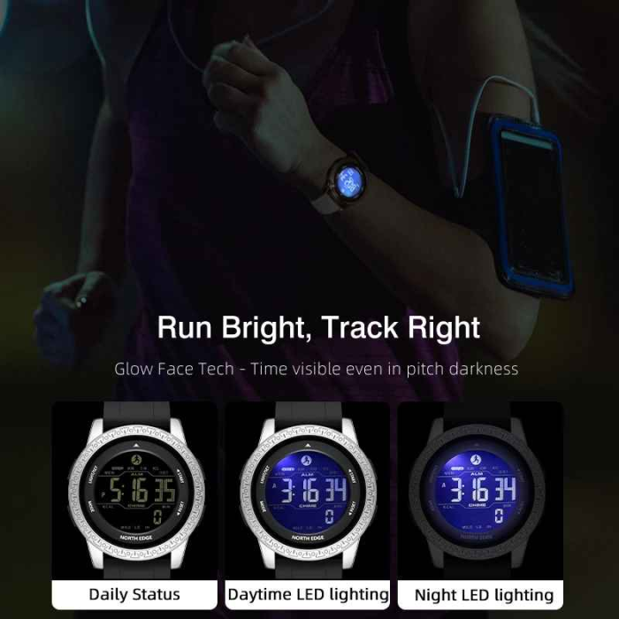 NORTH EDGE APOLLO – Ceas sport digital, ecran FSTN, 50M rezistent la apă, cronometru, alarme multiple, curea silicon, ușor și durabil [2]