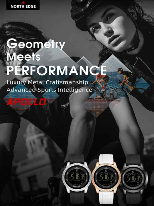 NORTH EDGE APOLLO – Ceas sport digital rezistent 50M, ecran FSTN, cronometru, alarme multiple, fus orar dublu, curea silicon ușoară [3]
