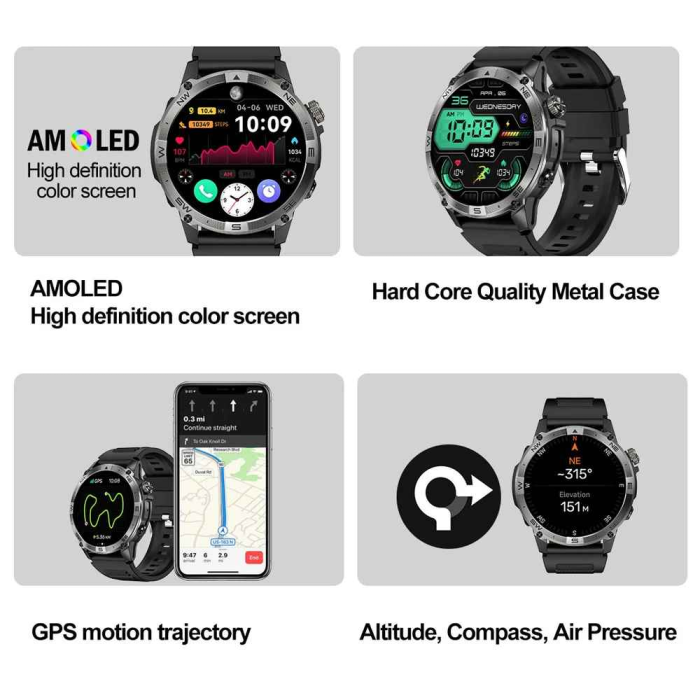 NORTH EDGE HK08 Smartwatch GPS 1.43'' AMOLED, Bluetooth Call, Altimetru, Barometru, Compas, Monitorizare Puls, Oxigen, Somn, 7 Zile Baterie, Fitbeing App [4]
