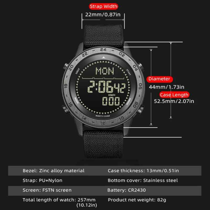 NORTH EDGE TANK 3 Ceas Digital Sport Militar Bărbați, Pedometer, Calorii, Compas, Alarmă, 50M Rezistent la Apă, Outdoor [3]
