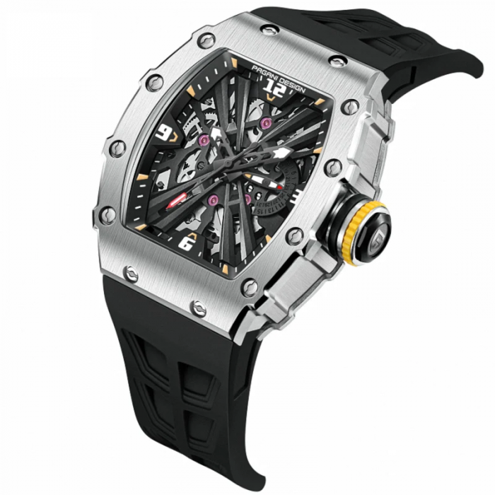 PAGANI DESIGN PD-1738 Ceas Bărbați Skeleton Quartz 2025  Safir, Curea Silicon, Rezistent 100m, Luxury [2]