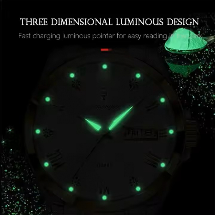 Poedagar Ceas barbatesc Fashion Quartz Analog Casual Indici Luminosi Auriu Verde [4]