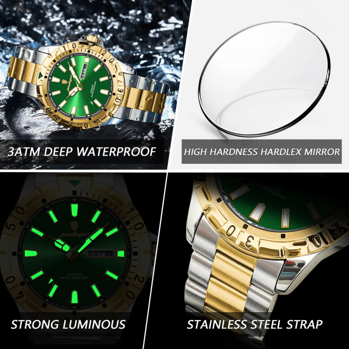 Poedagar Ceas barbatesc de mana Quartz Casual Fashion Analog  Argintiu Verde [3]