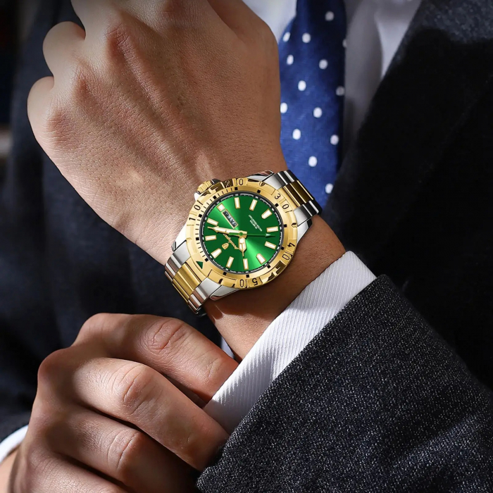 Poedagar Ceas barbatesc de mana Quartz Casual Fashion Analog  Argintiu Verde [4]