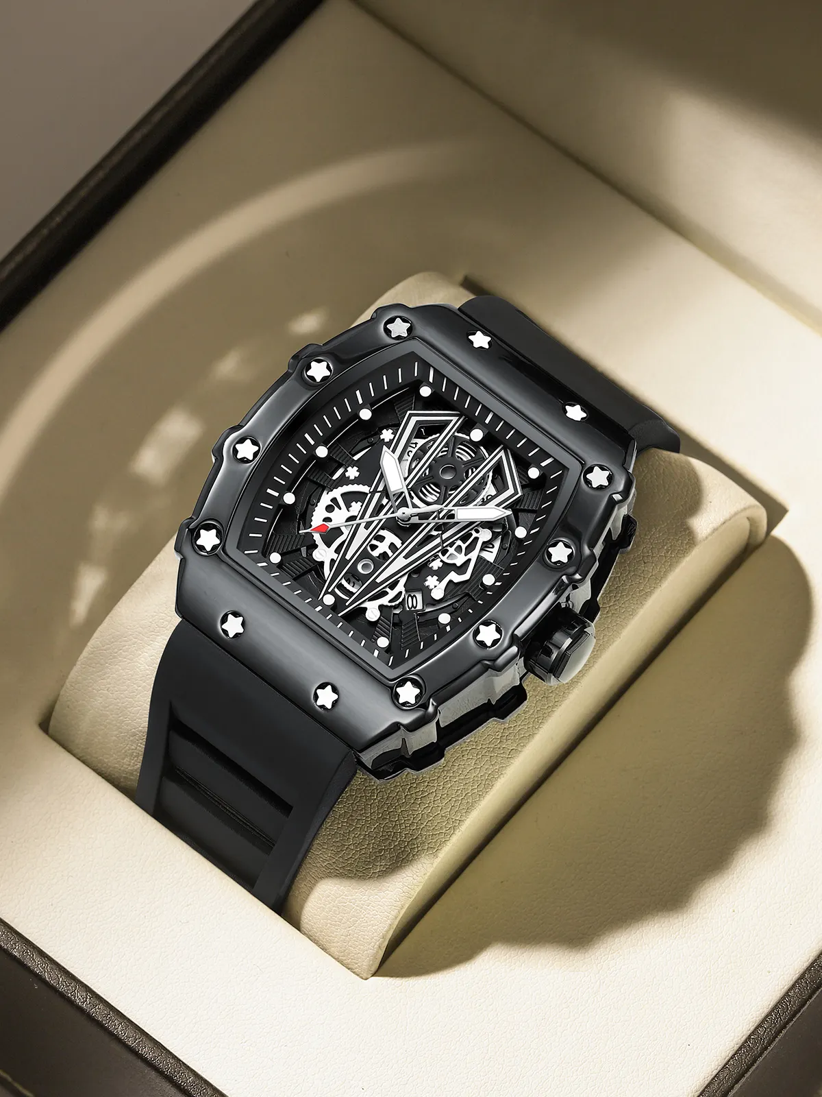 Poedagar Ceas barbatesc Fashion Quartz Analog Casual Silicon Negru [2]