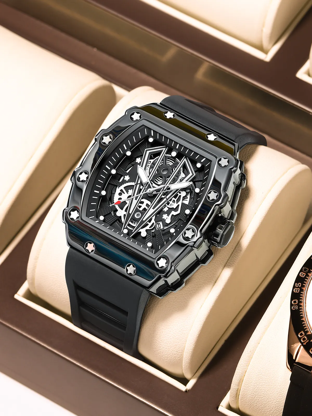 Poedagar Ceas barbatesc Fashion Quartz Analog Casual Silicon Negru [3]