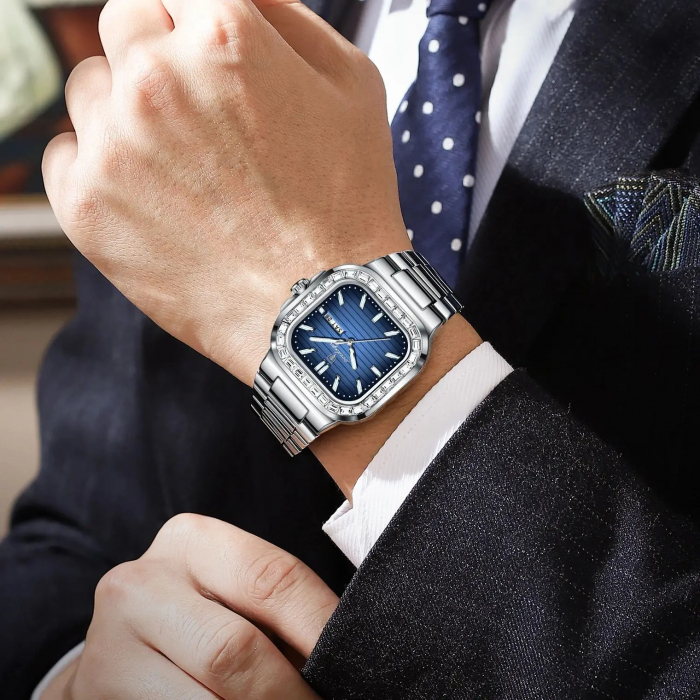 Poedagar Ceas Elegant Casual Fashion Indici Luminosi Otel Argintiu Albastru [3]