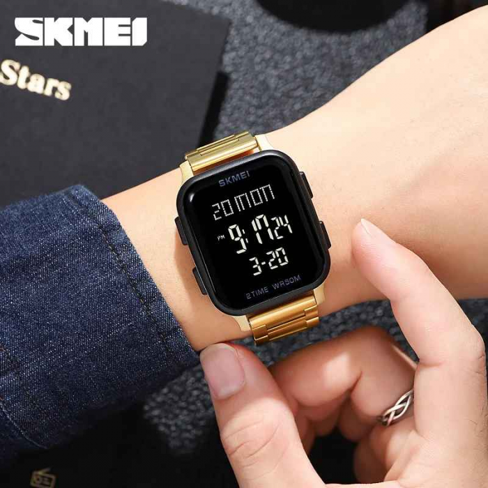 SKMEI 1859 Ceas Digital Bărbați – Brățară Inox, Afișaj LED, Cronometru, Rezistent la Apă, Design Rectangular [2]
