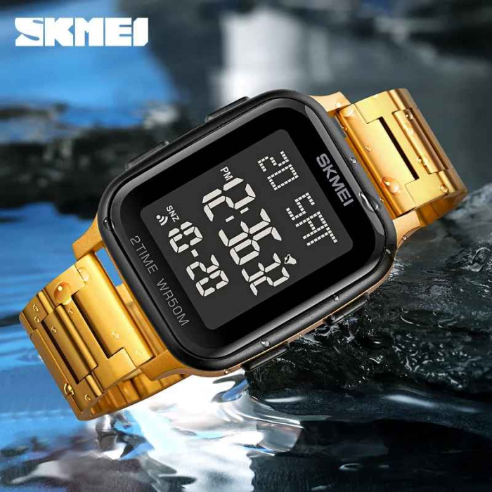 SKMEI 1859 Ceas Digital Bărbați – Brățară Inox, Afișaj LED, Cronometru, Rezistent la Apă, Design Rectangular [3]