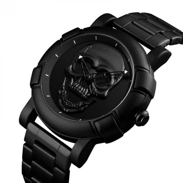Skmei Ceas barbatesc Craniu Analog Quartz Otel Negru [2]