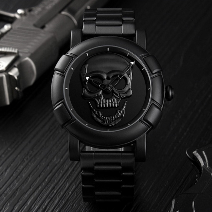 Skmei Ceas barbatesc Craniu Analog Quartz Otel Negru [4]