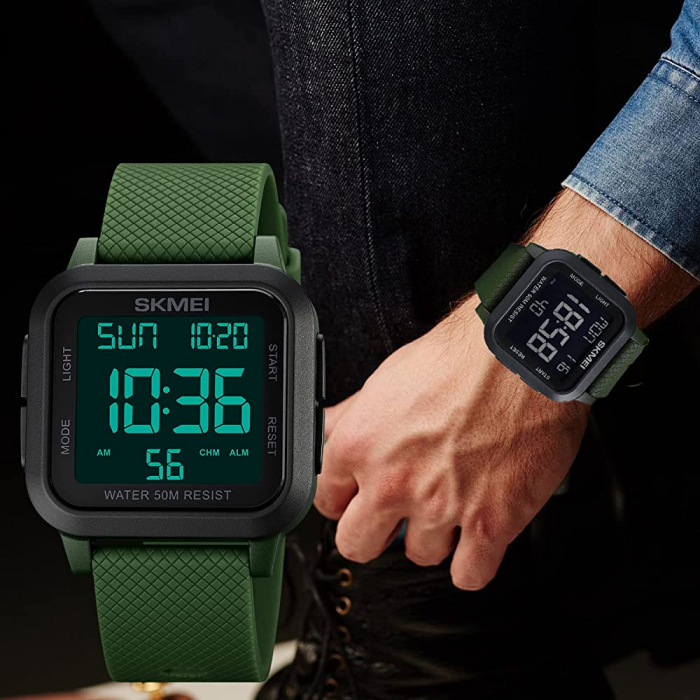 Skmei Ceas digital barbatesc Led Verde Cronometru [2]