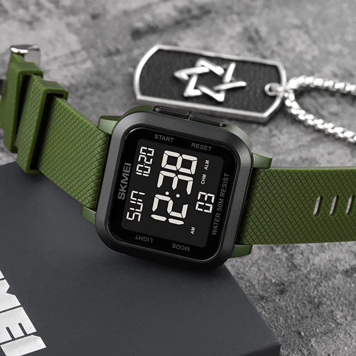 Skmei Ceas digital barbatesc Led Verde Cronometru [3]