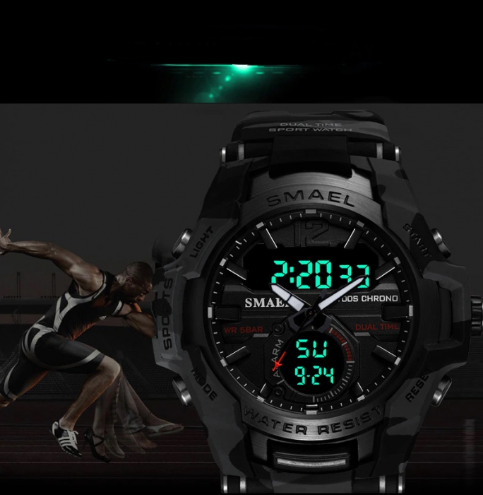 Smael Ceas barbatesc de mana Sport Stil Militar Army Cronograf Dual Time Quartz Digital Negru [2]